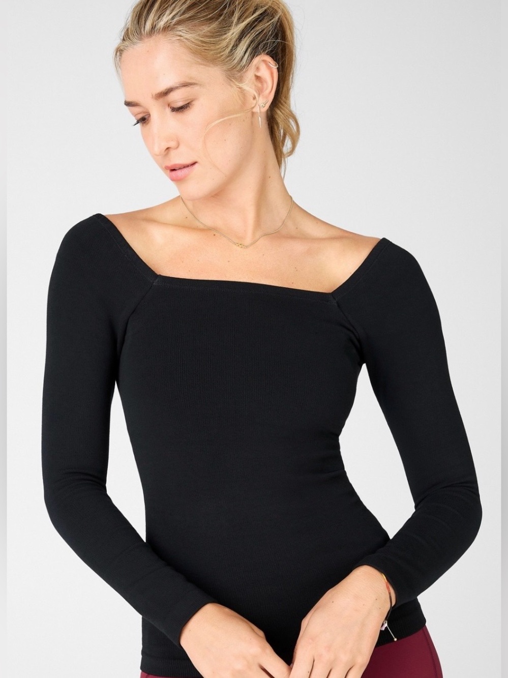 NWT Fabletics Kinsley Square Neck Ribbed Long Sleeve Top